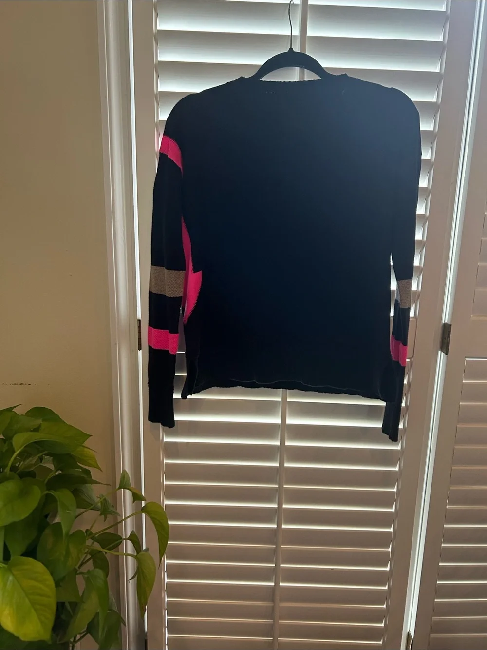 Lisa Todd Black Crewneck Sweater with Pink and Tan Arrow Motif - Picture 2 of 9